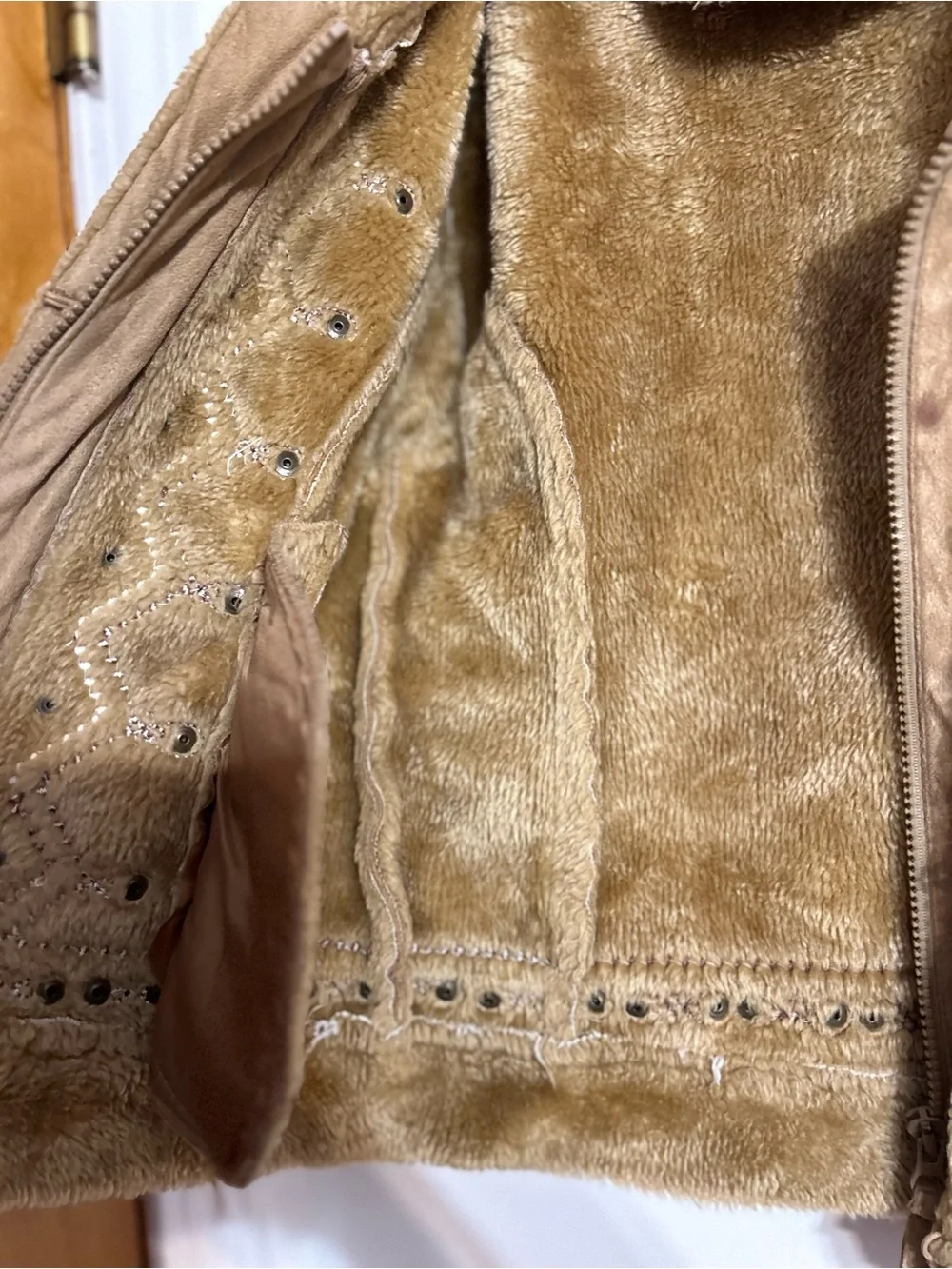 Girls' Tan Faux Suede Shearling Jacket Y2K